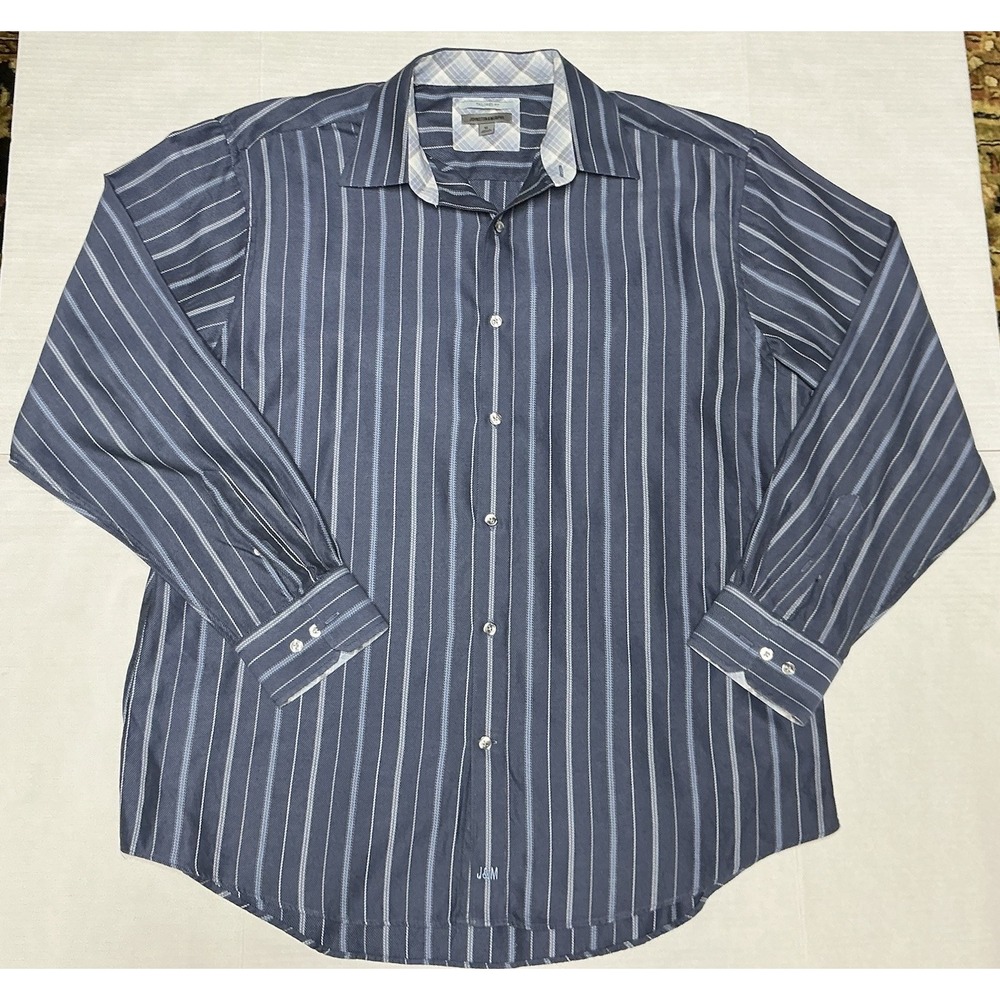 Johnston & Murphy Button Down Shirt Mens XL Navy/White Stripe Long Sleeve